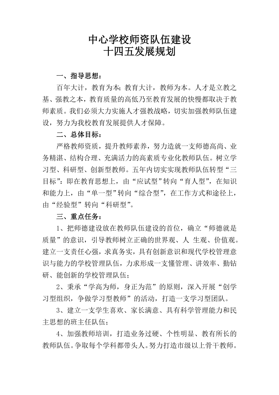 中小学学校十四五期间师资队伍建设规划.doc_第1页