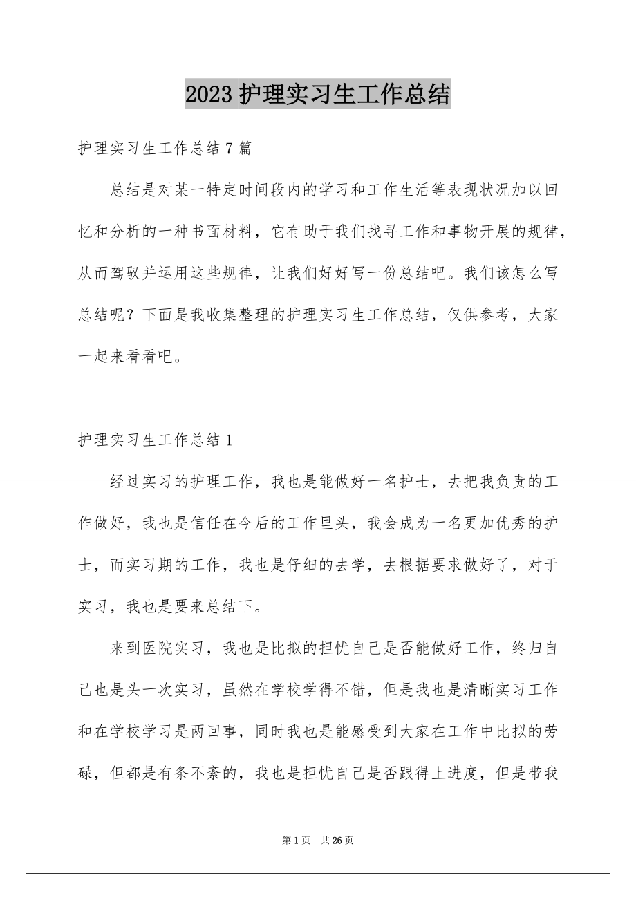 2023护理实习生工作总结1范文.docx_第1页