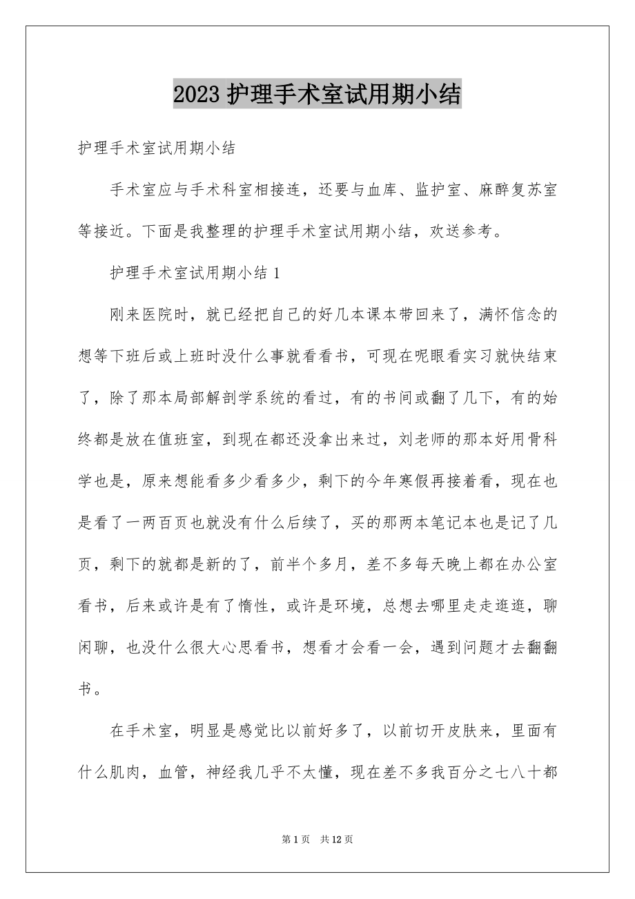 2023护理手术室试用期小结范文.docx_第1页