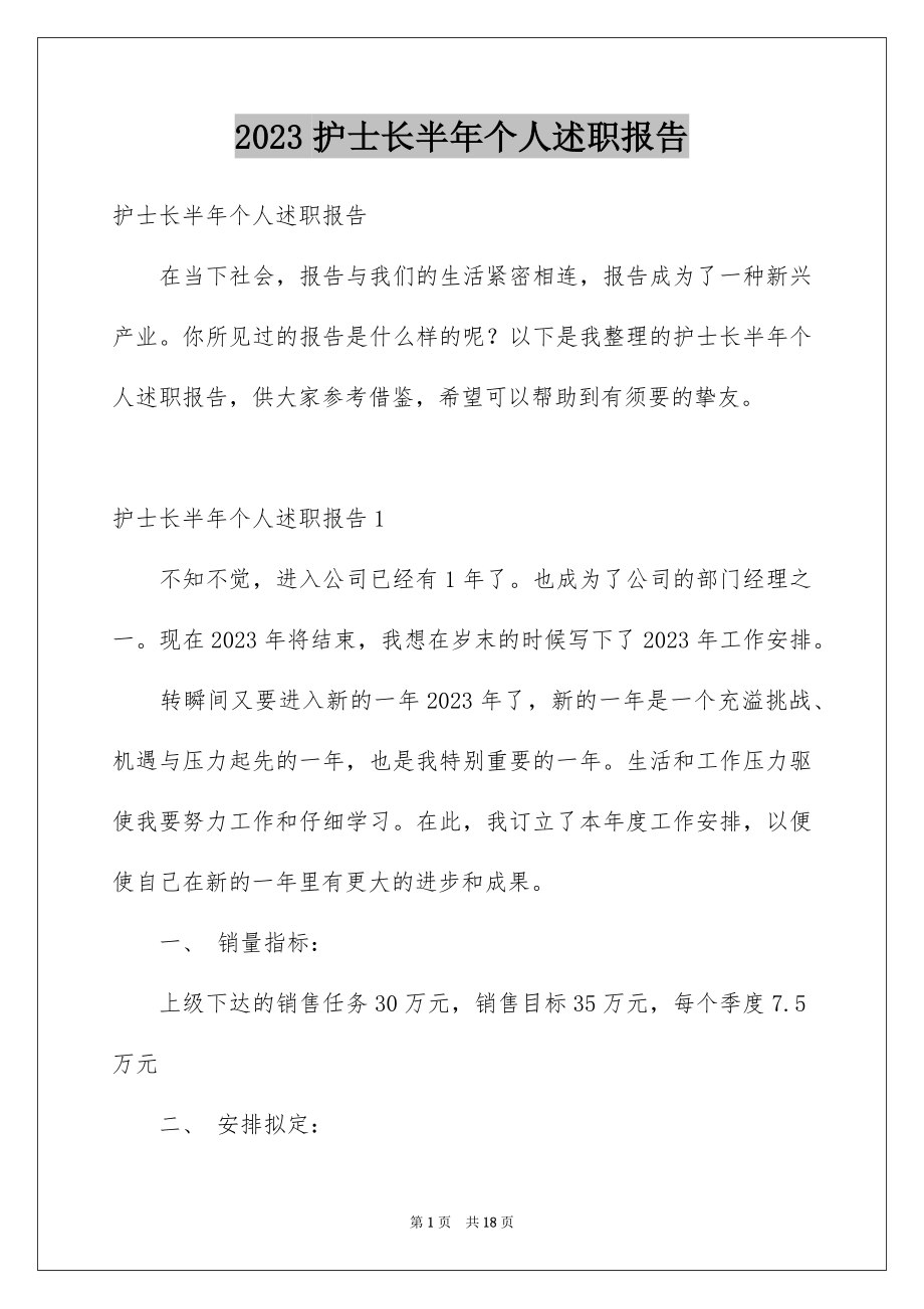 2023护士长半年个人述职报告范文.docx_第1页