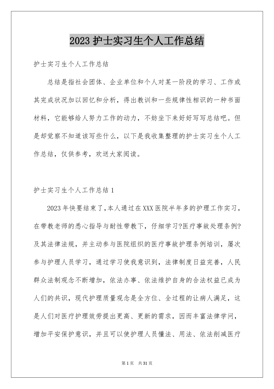 2023护士实习生个人工作总结范文.docx_第1页