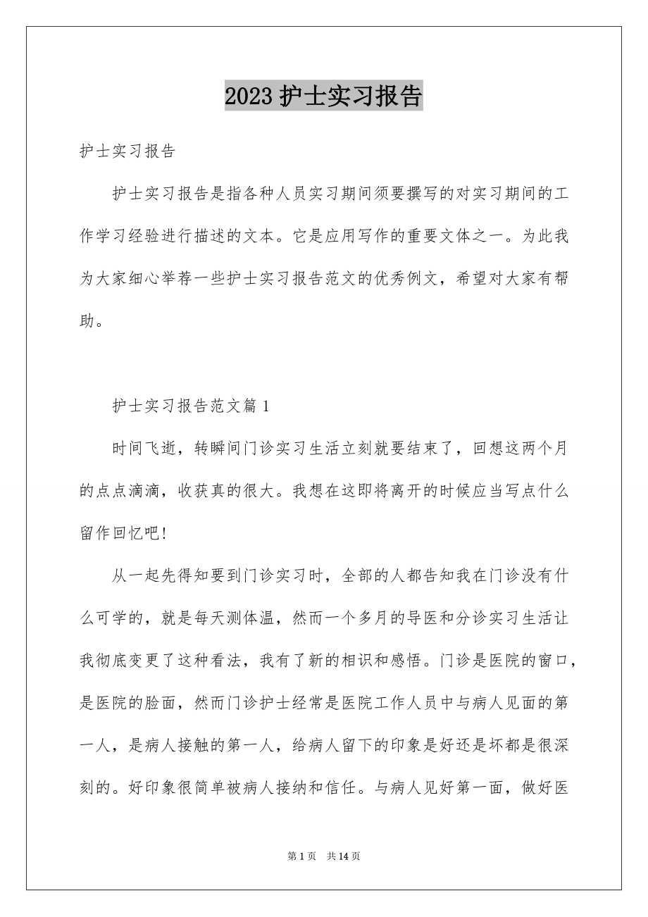 2023护士实习报告15范文.docx_第1页