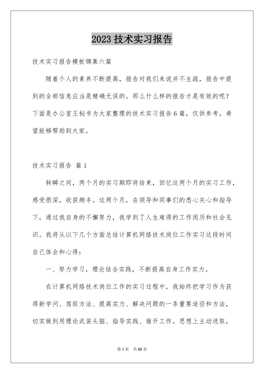 2023技术实习报告20范文.docx_第1页