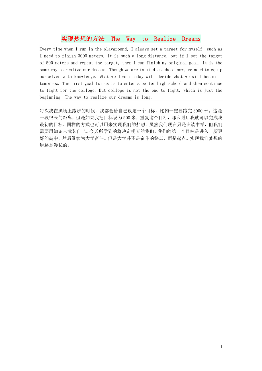 2023学年九年级英语作文实现梦想的方法TheWaytoRealizeDreams.doc_第1页