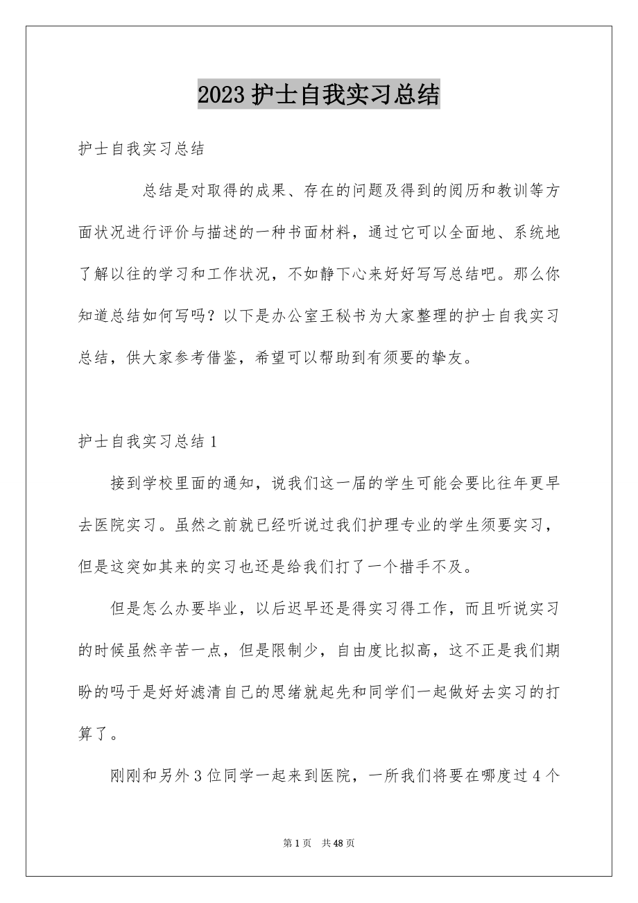 2023护士自我实习总结1范文.docx_第1页