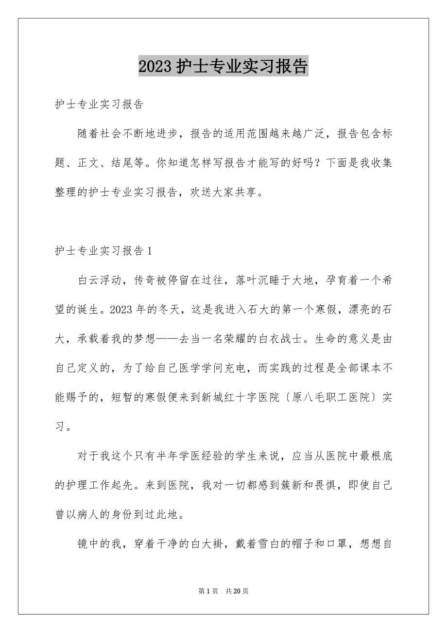 2023护士专业实习报告范文.docx_第1页