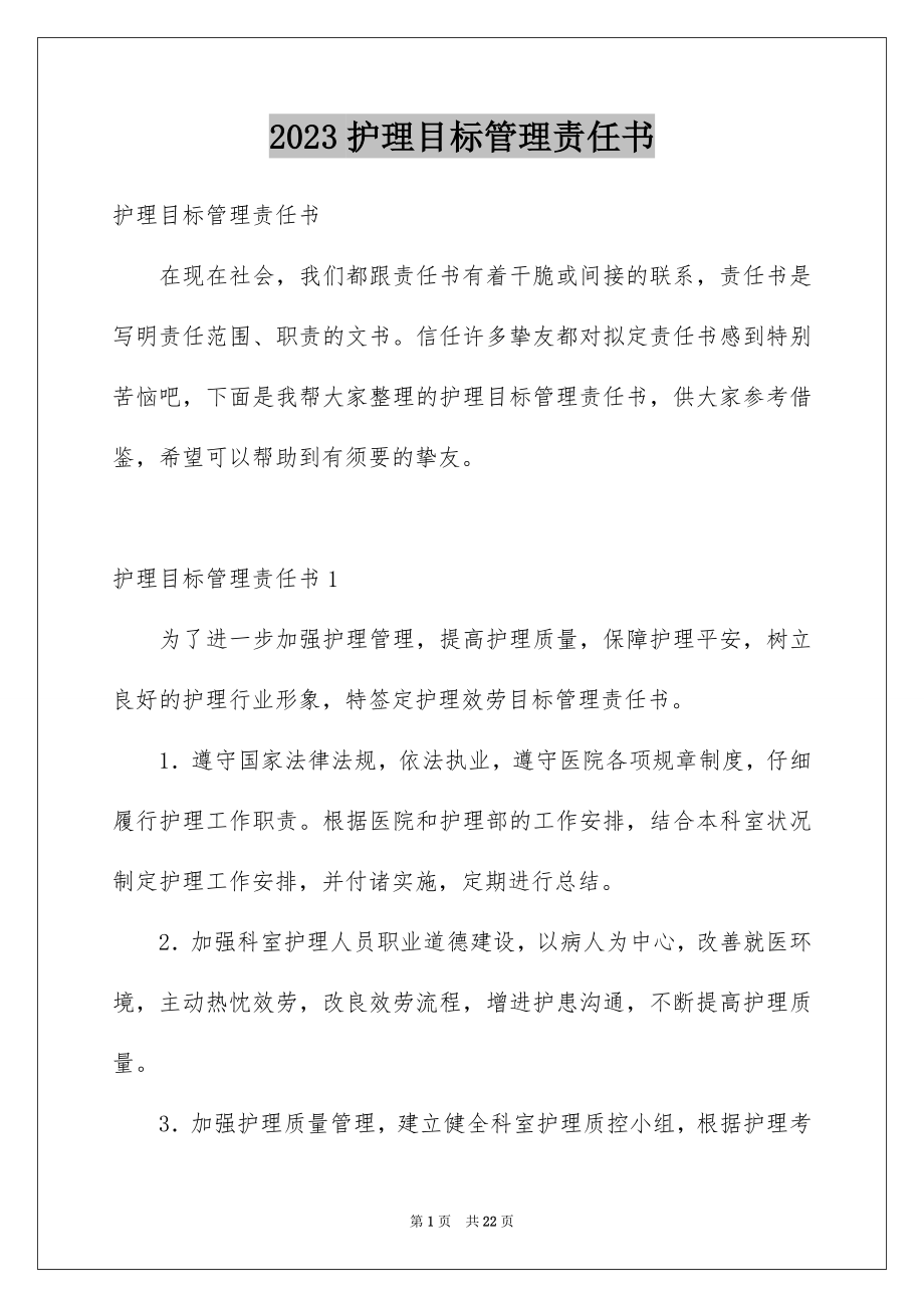 2023护理目标管理责任书2范文.docx_第1页