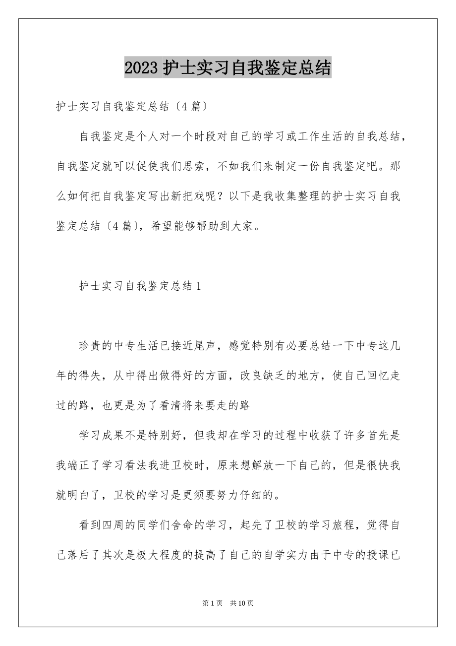 2023护士实习自我鉴定总结范文.docx_第1页