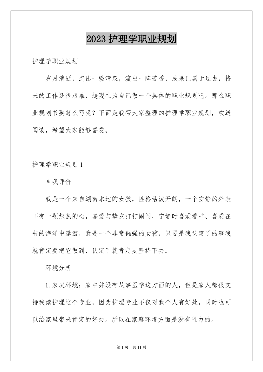 2023护理学职业规划范文.docx_第1页