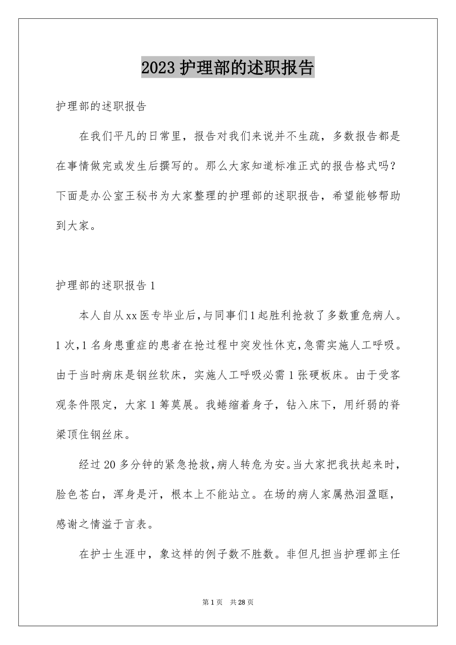 2023护理部的述职报告2范文.docx_第1页