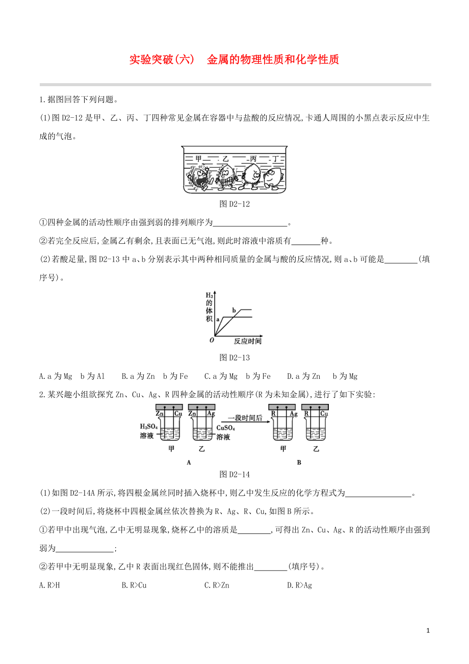 福建专版2023学年中考化学复习方案实验突破06金属的物理性质和化学性质试题.docx_第1页