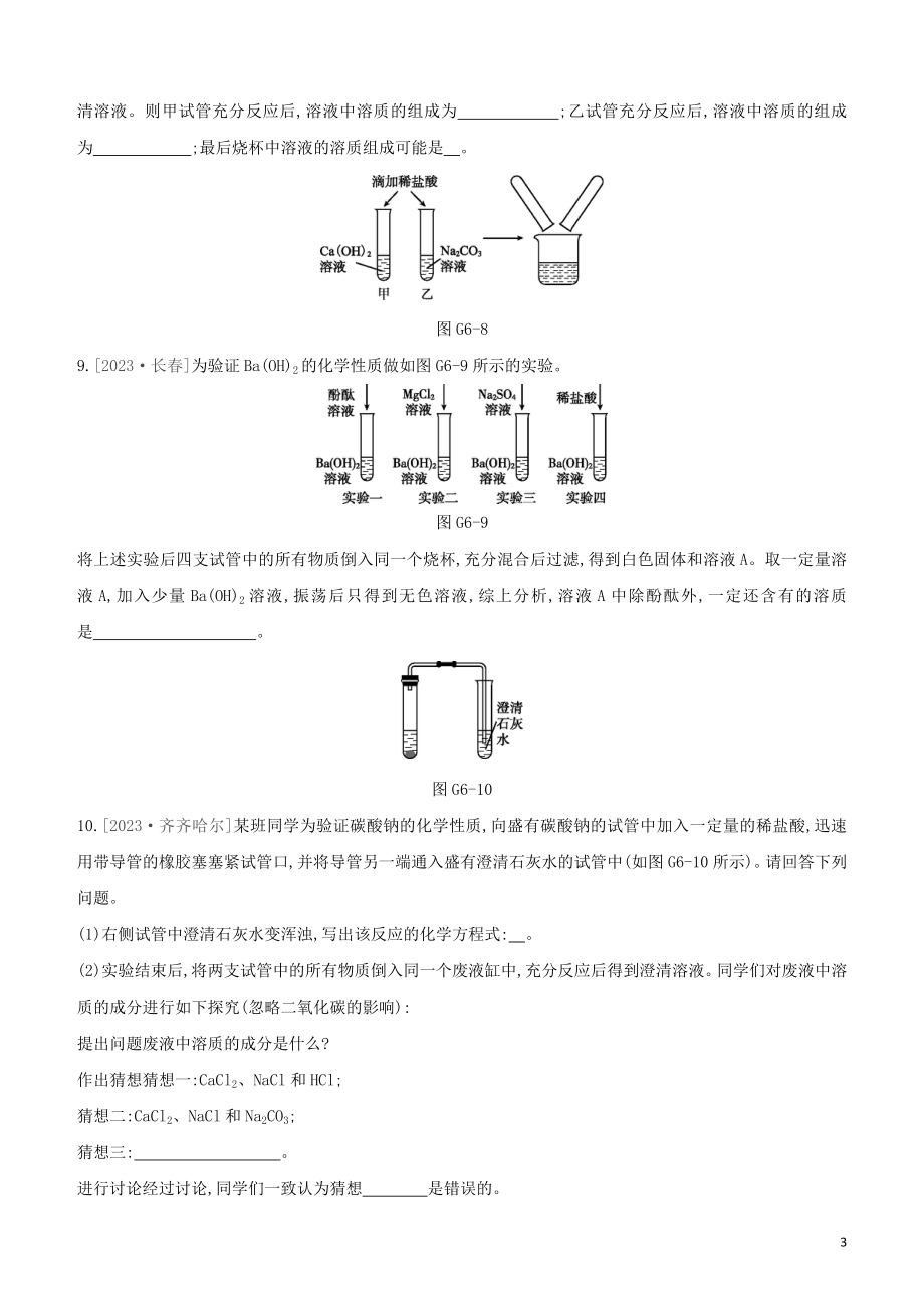 河北专版2023学年中考化学复习方案专项06酸碱盐之间的共存鉴别及转化试题.docx_第3页