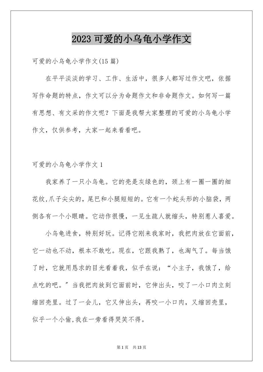 2023年可爱的小乌龟小学作文3.docx_第1页