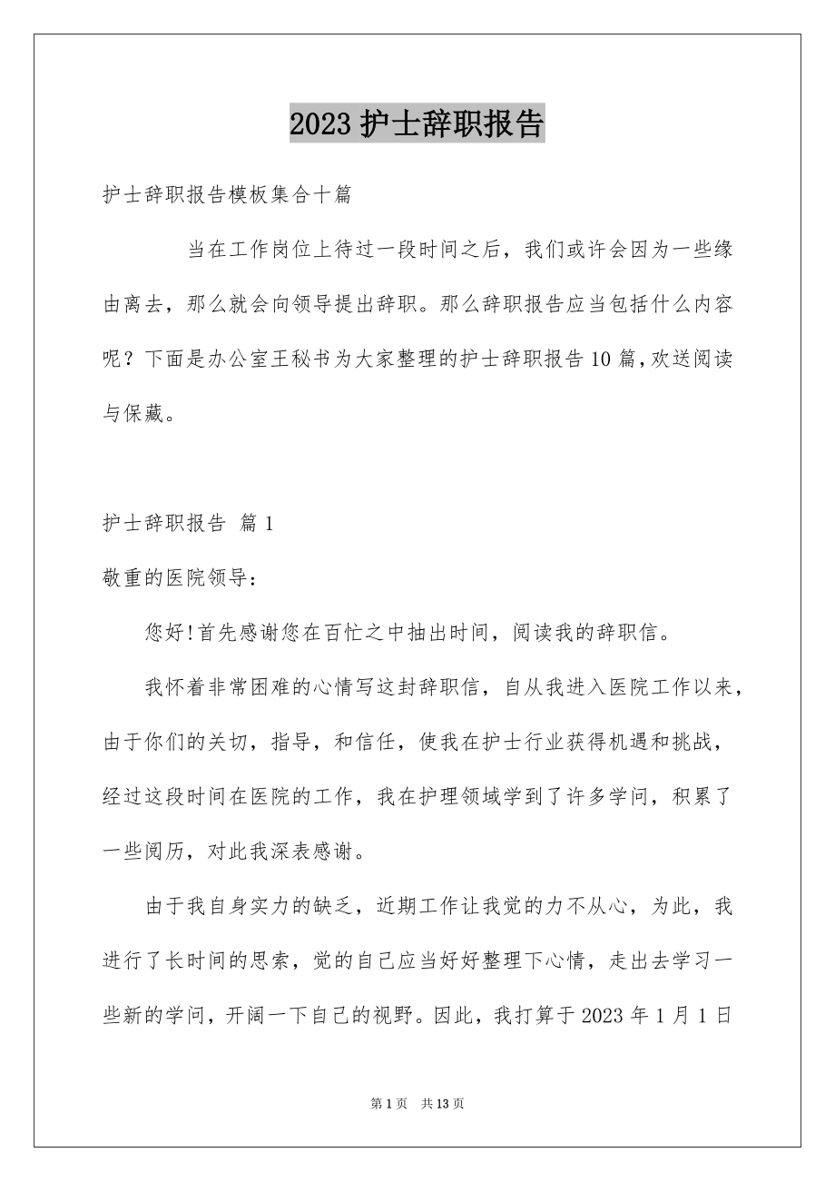 2023护士辞职报告185范文.docx_第1页