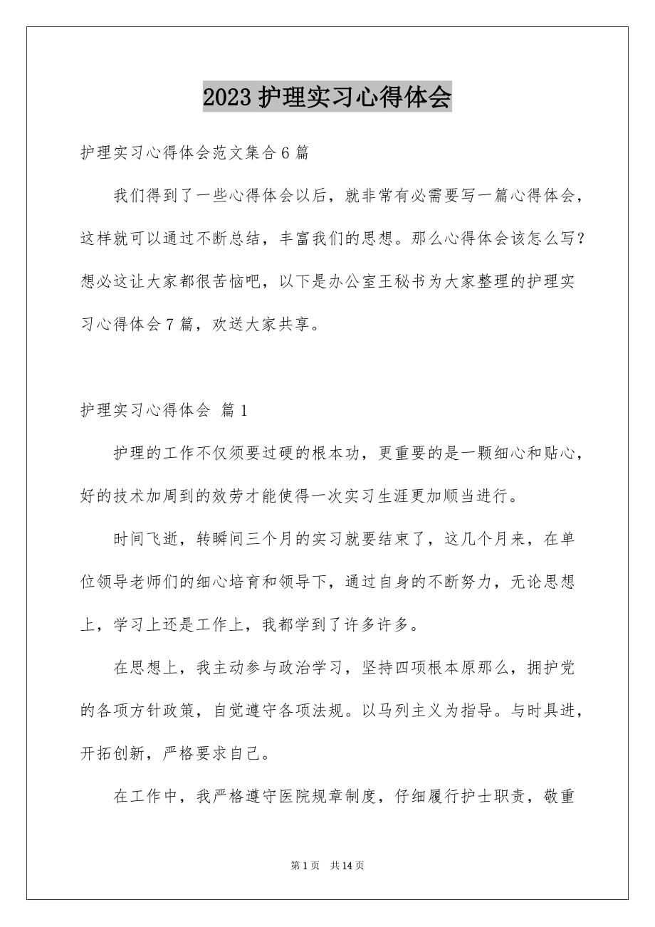 2023护理实习心得体会3范文.docx_第1页