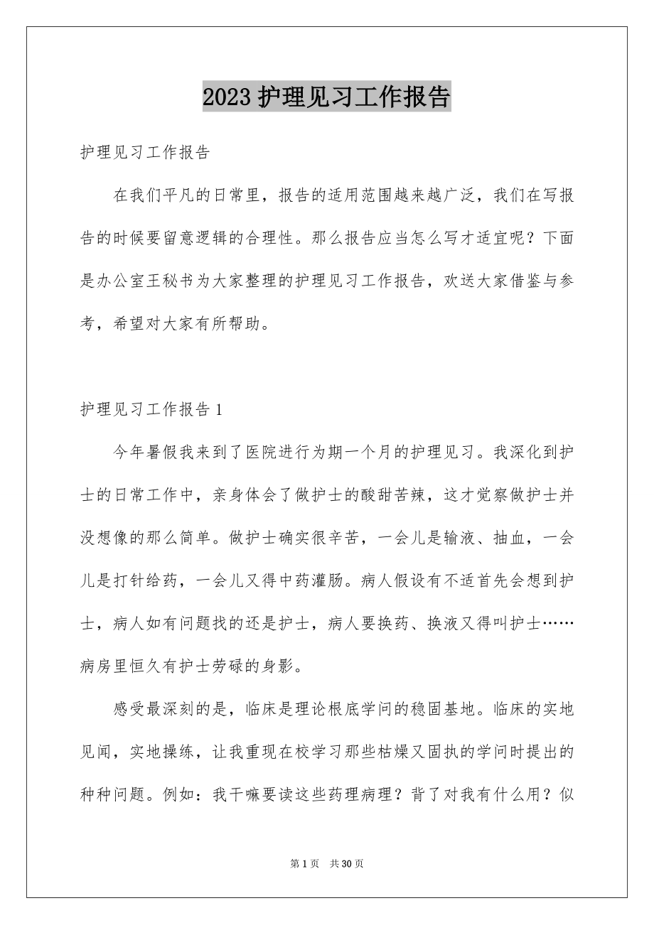 2023护理见习工作报告范文.docx_第1页