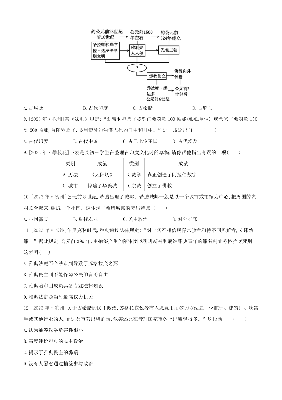 全国版2023学年中考历史复习方案第四部分世界古代史课时训练18古代亚非欧文明试题.docx_第2页