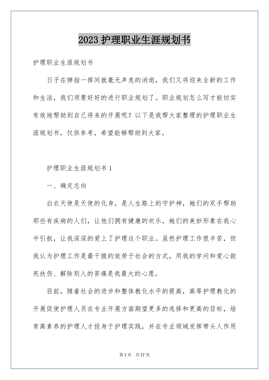 2023护理职业生涯规划书3范文.docx_第1页