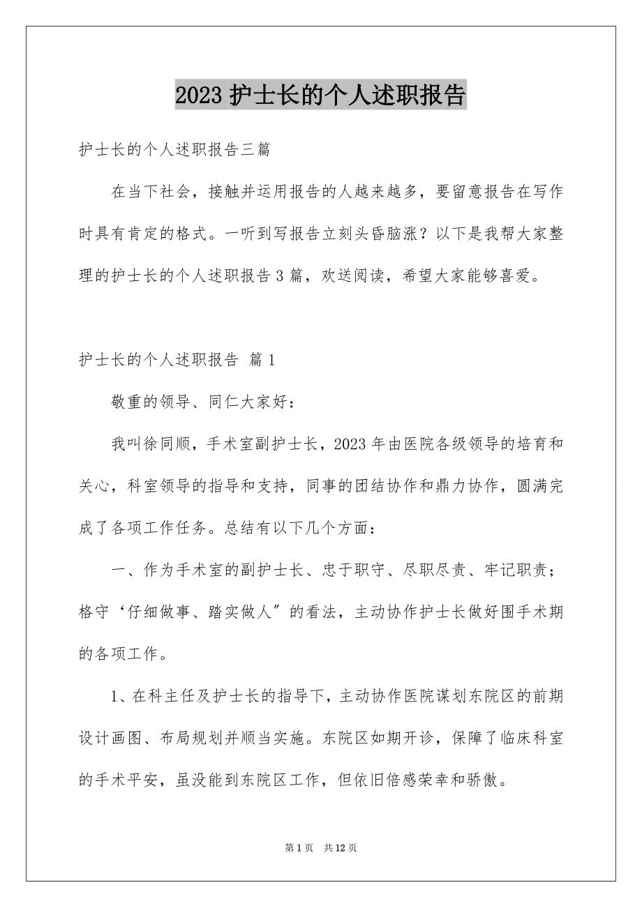 2023护士长的个人述职报告61范文.docx_第1页