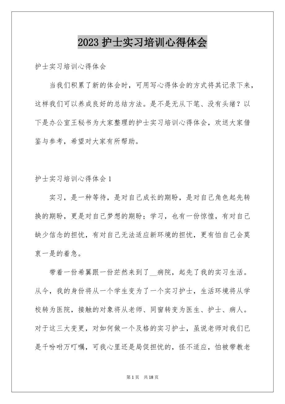 2023护士实习培训心得体会范文.docx_第1页