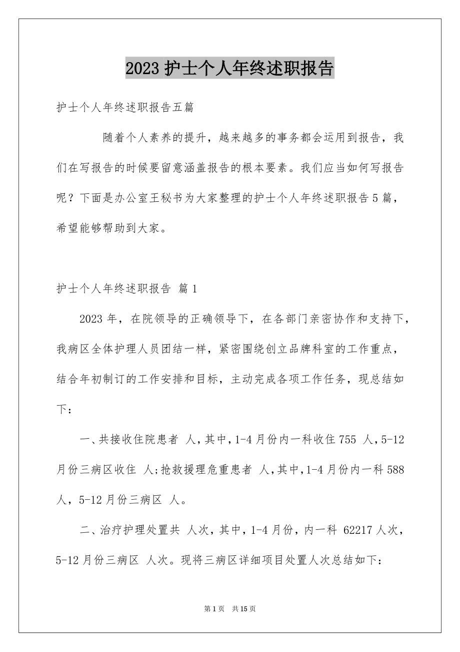 2023护士个人年终述职报告8范文.docx_第1页