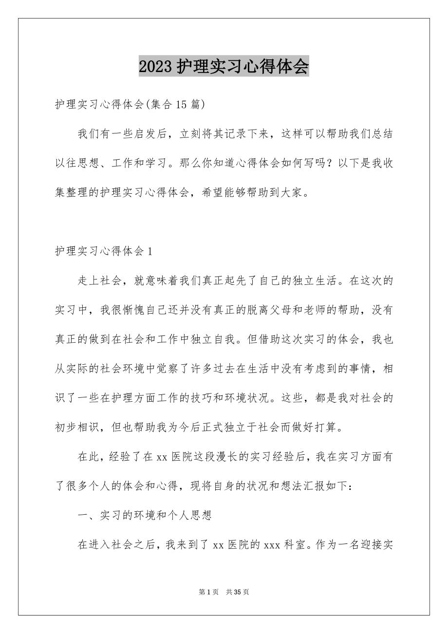 2023护理实习心得体会范文.docx_第1页