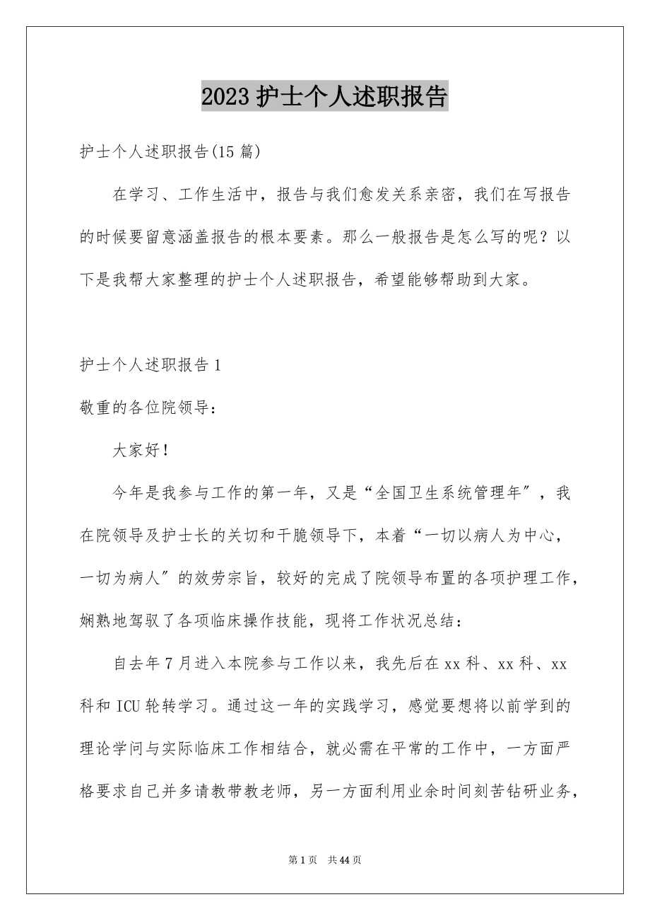 2023护士个人述职报告范文.docx_第1页