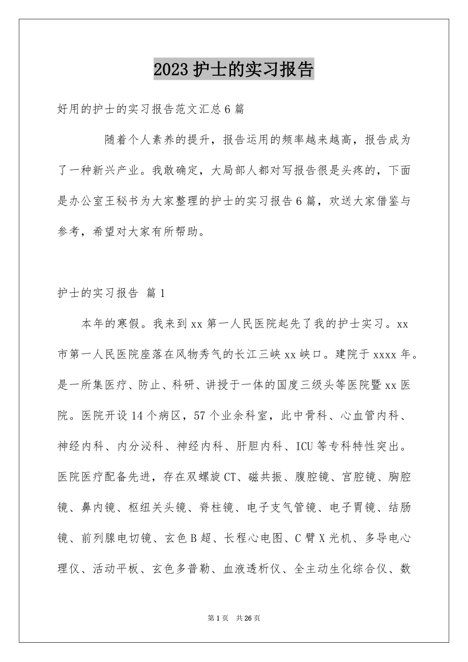 2023护士的实习报告2范文.docx_第1页