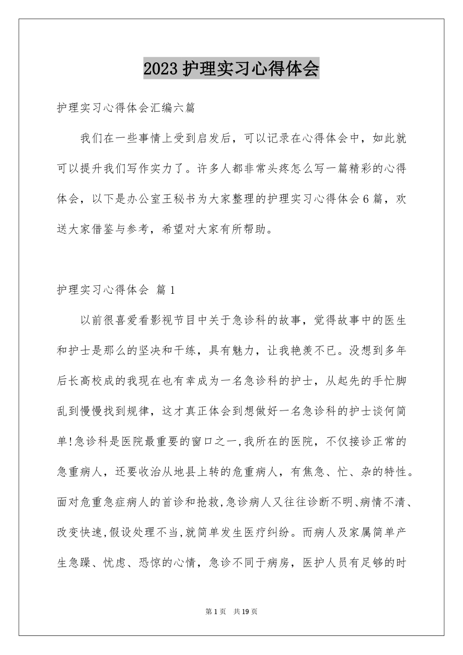 2023护理实习心得体会4范文.docx_第1页