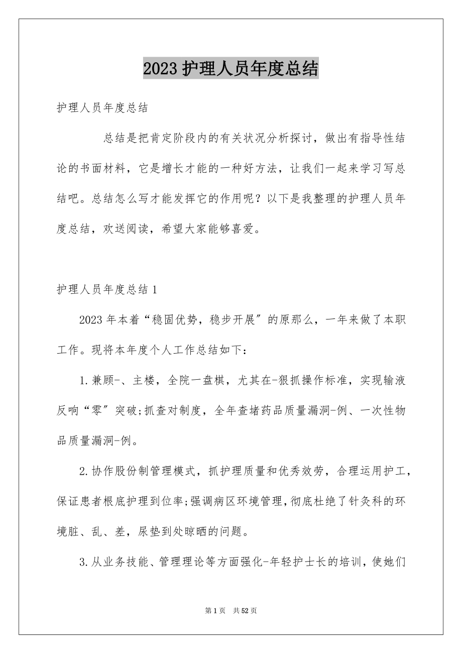 2023护理人员年度总结范文.docx_第1页