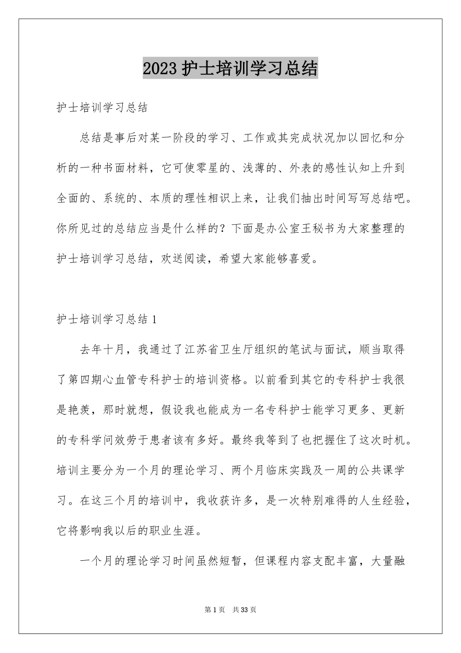 2023护士培训学习总结范文.docx_第1页