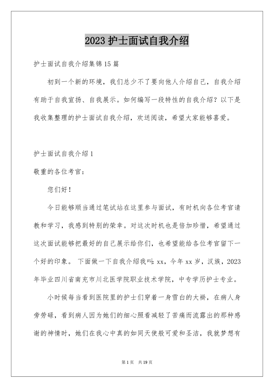 2023护士面试自我介绍1范文.docx_第1页