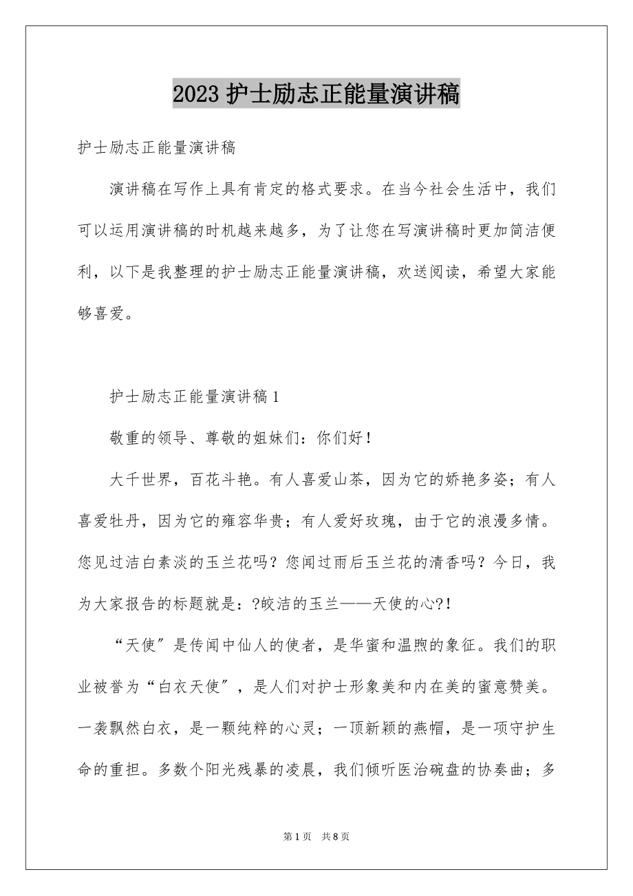 2023护士励志正能量演讲稿范文.docx_第1页