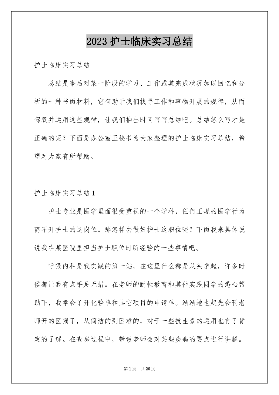 2023护士临床实习总结范文.docx_第1页