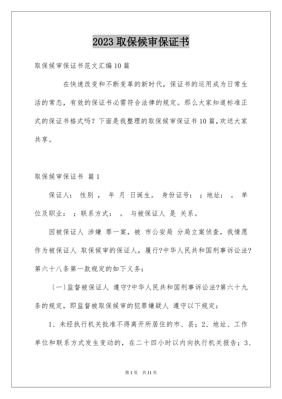 2023年取保候审保证书2.docx_第1页