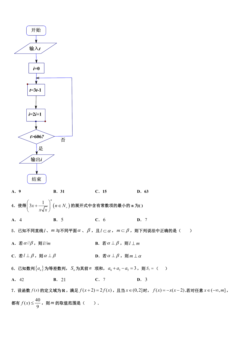 2023届山西省晋城市介休一中高三一诊考试数学试卷（含解析）.doc_第2页