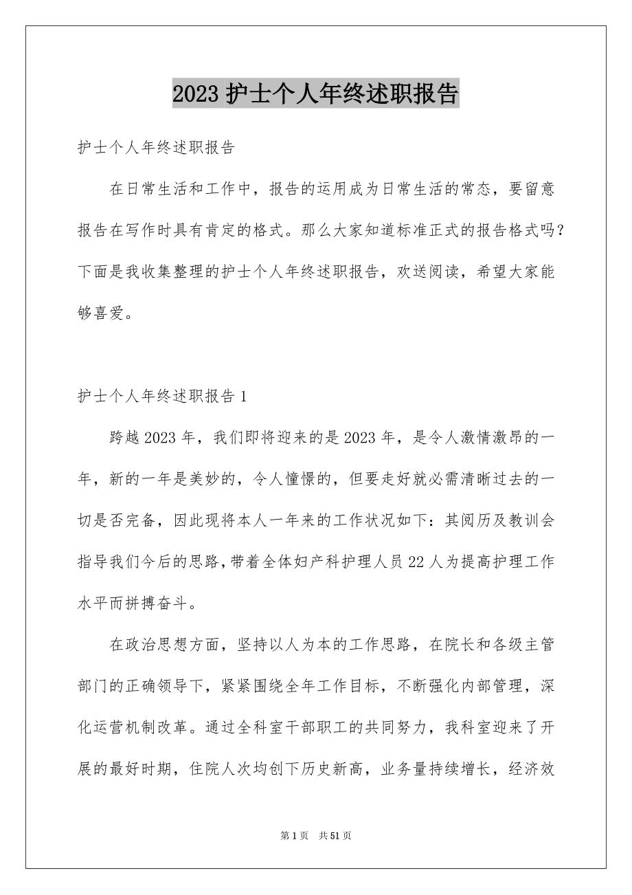 2023护士个人年终述职报告范文.docx_第1页