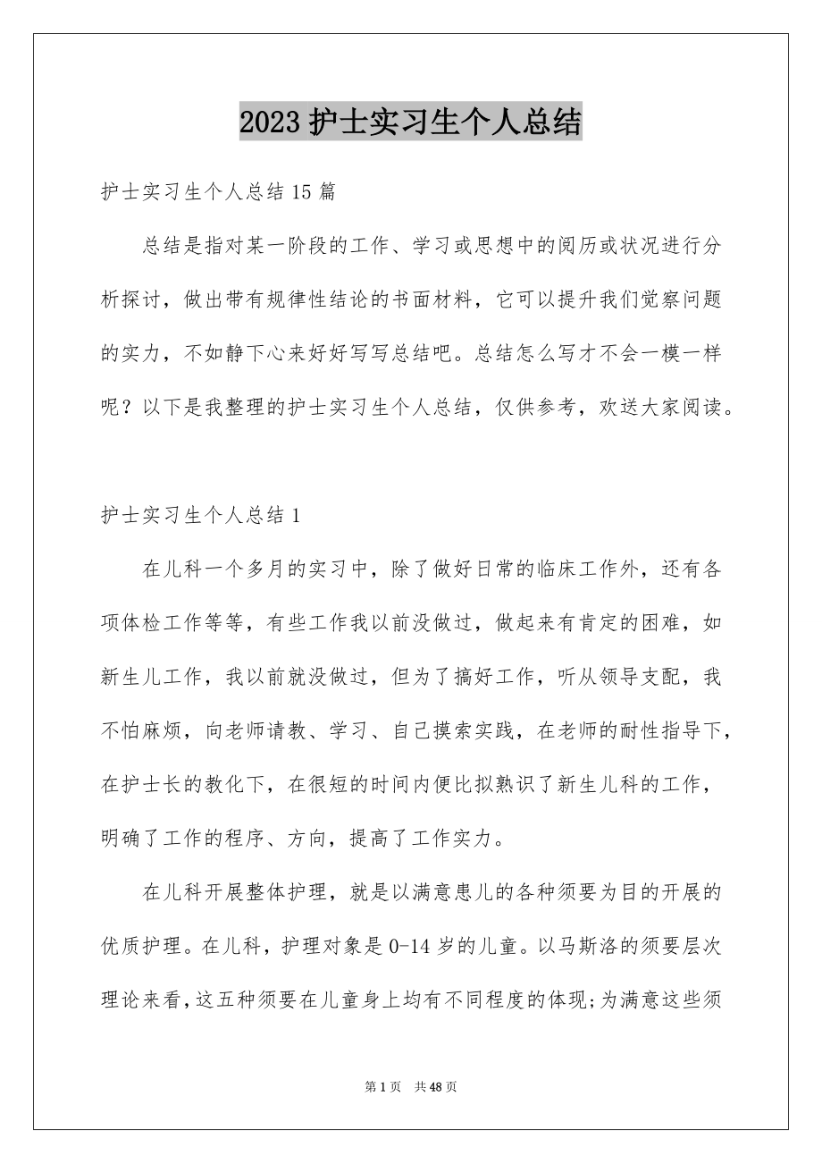 2023护士实习生个人总结范文.docx_第1页