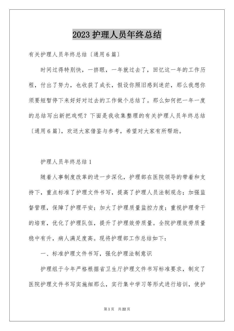 2023护理人员年终总结范文.docx_第1页