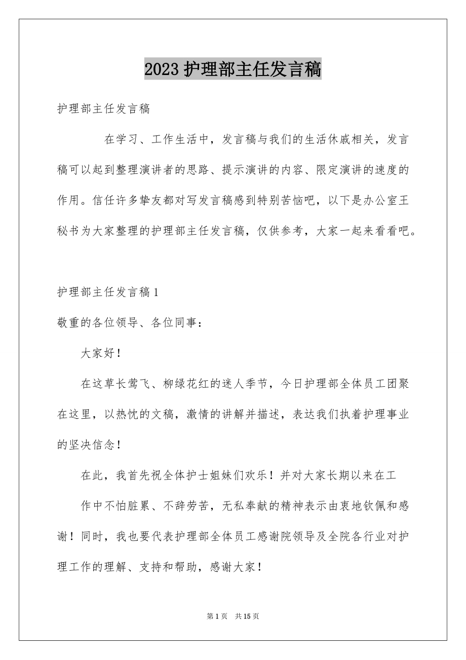 2023护理部主任发言稿范文.docx_第1页