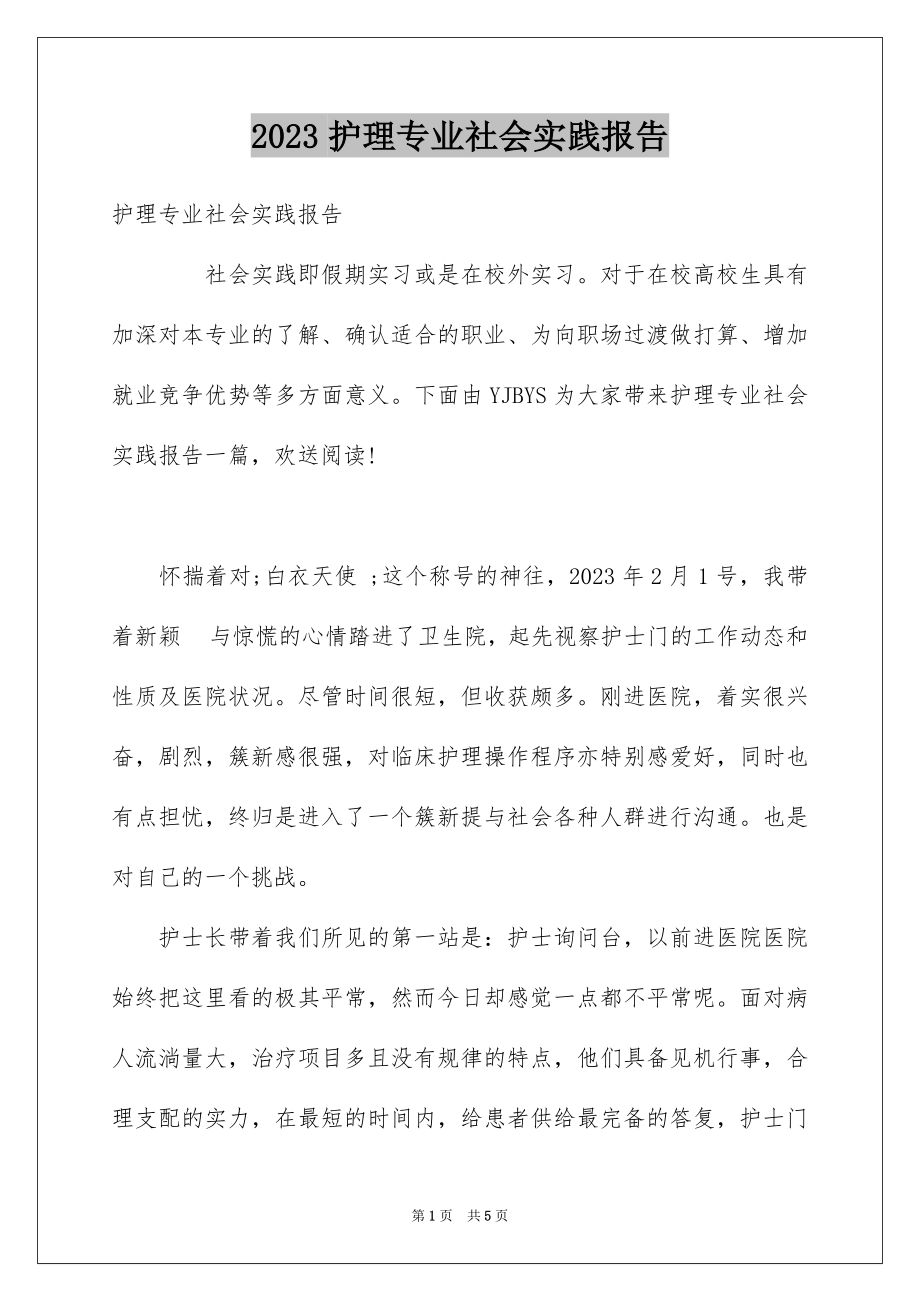 2023护理专业社会实践报告4范文.docx_第1页