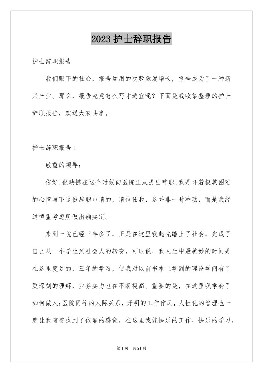 2023护士辞职报告373范文.docx_第1页