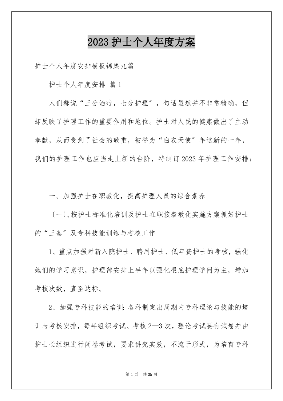 2023护士个人年度计划26范文.docx_第1页