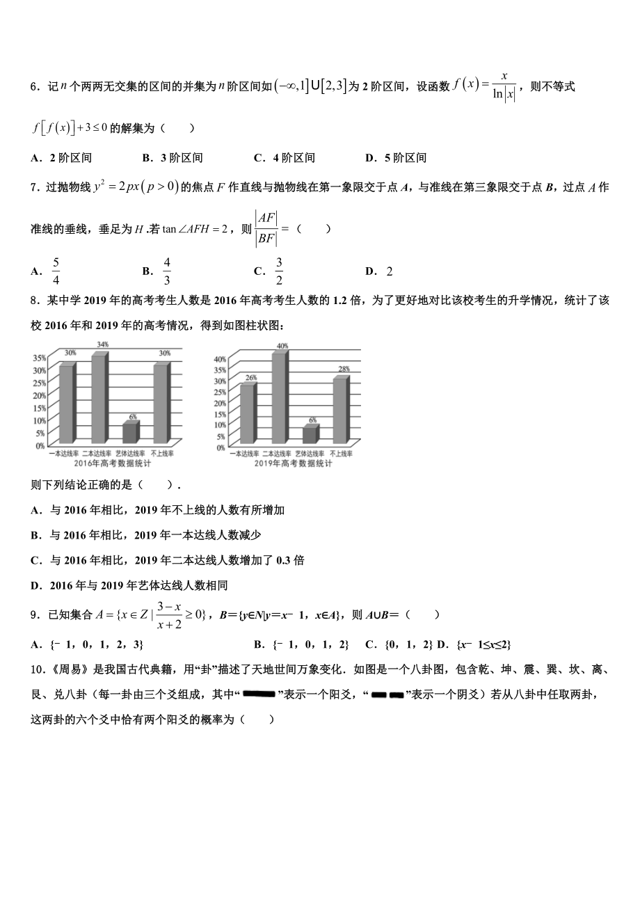 2023届浙江省台州市椒江区第一中学高三第六次模拟考试数学试卷（含解析）.doc_第2页