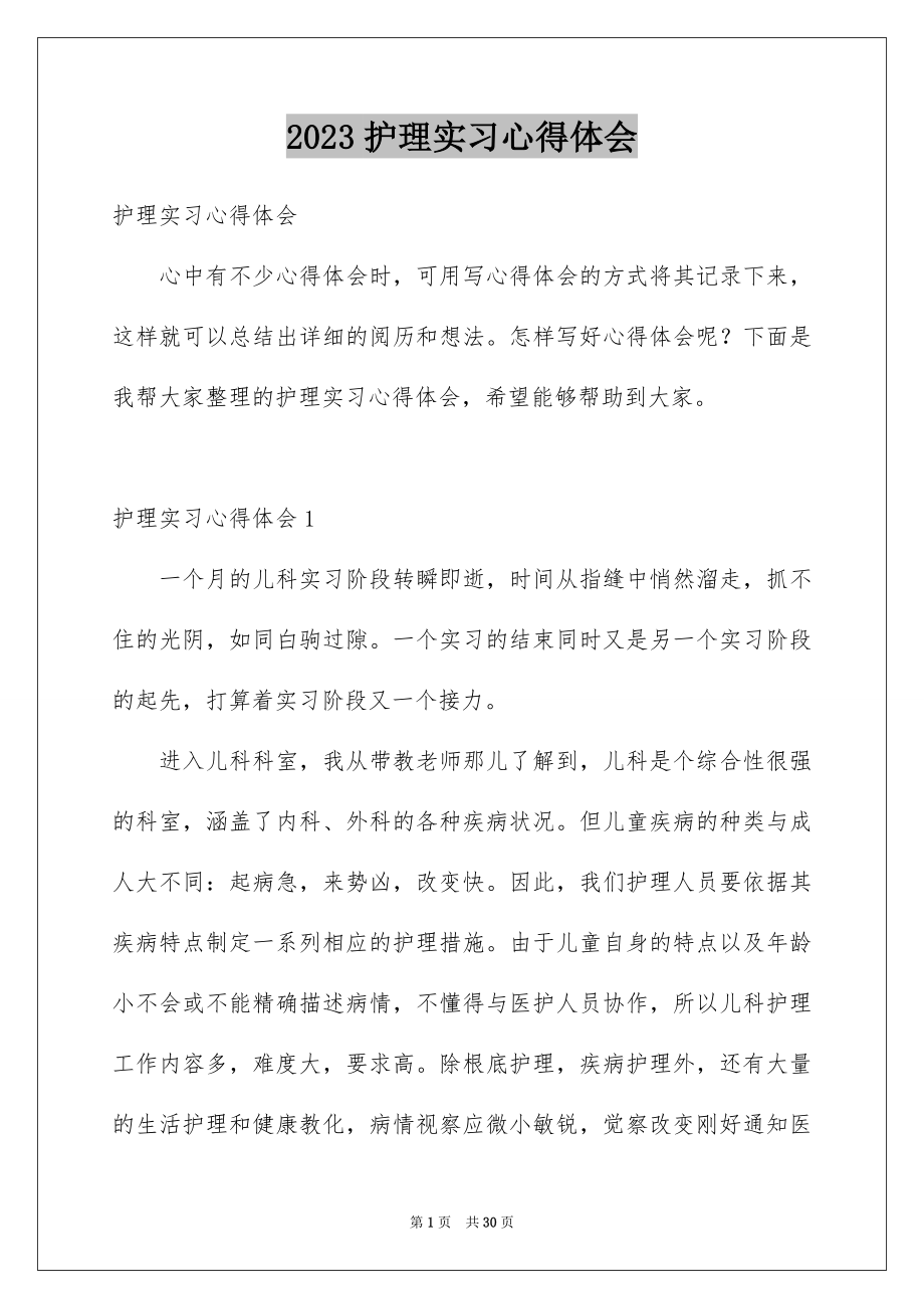 2023护理实习心得体会9范文.docx_第1页