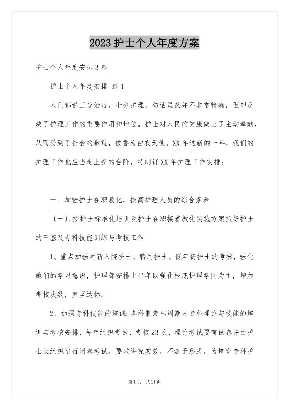 2023护士个人年度计划1范文.docx_第1页