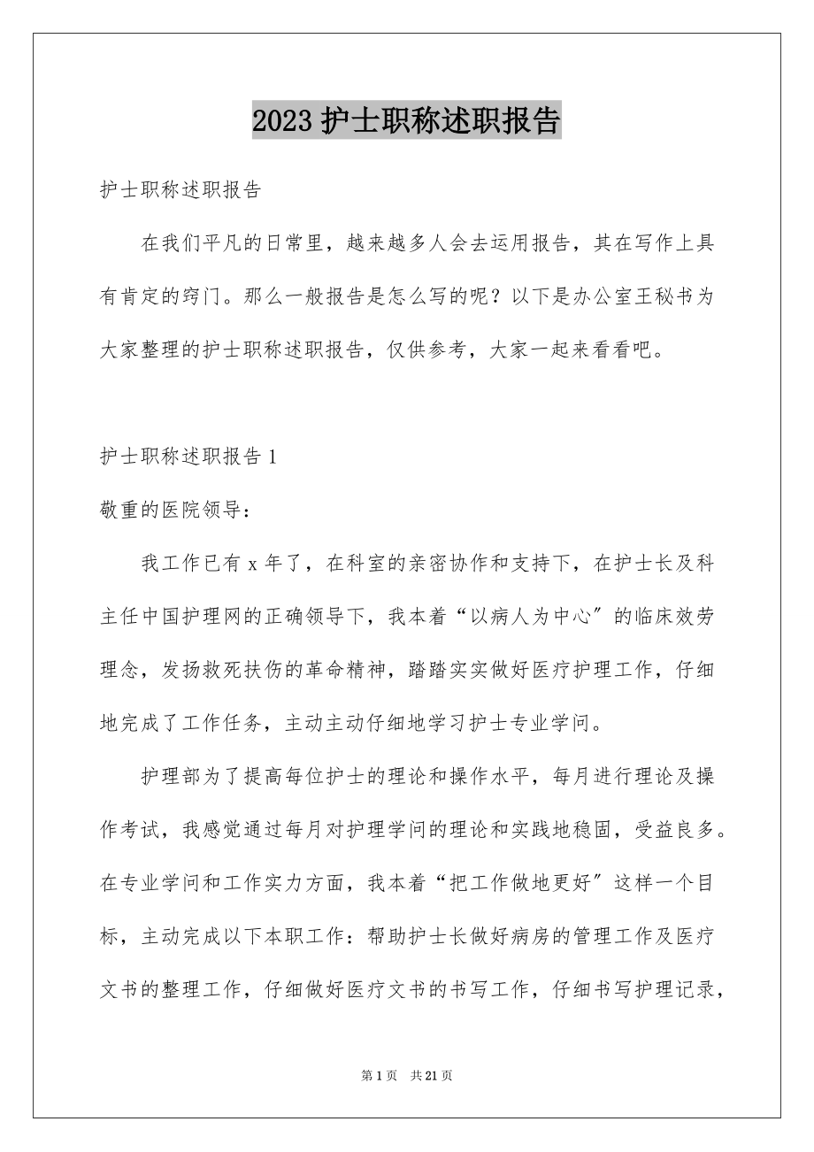 2023护士职称述职报告范文.docx_第1页