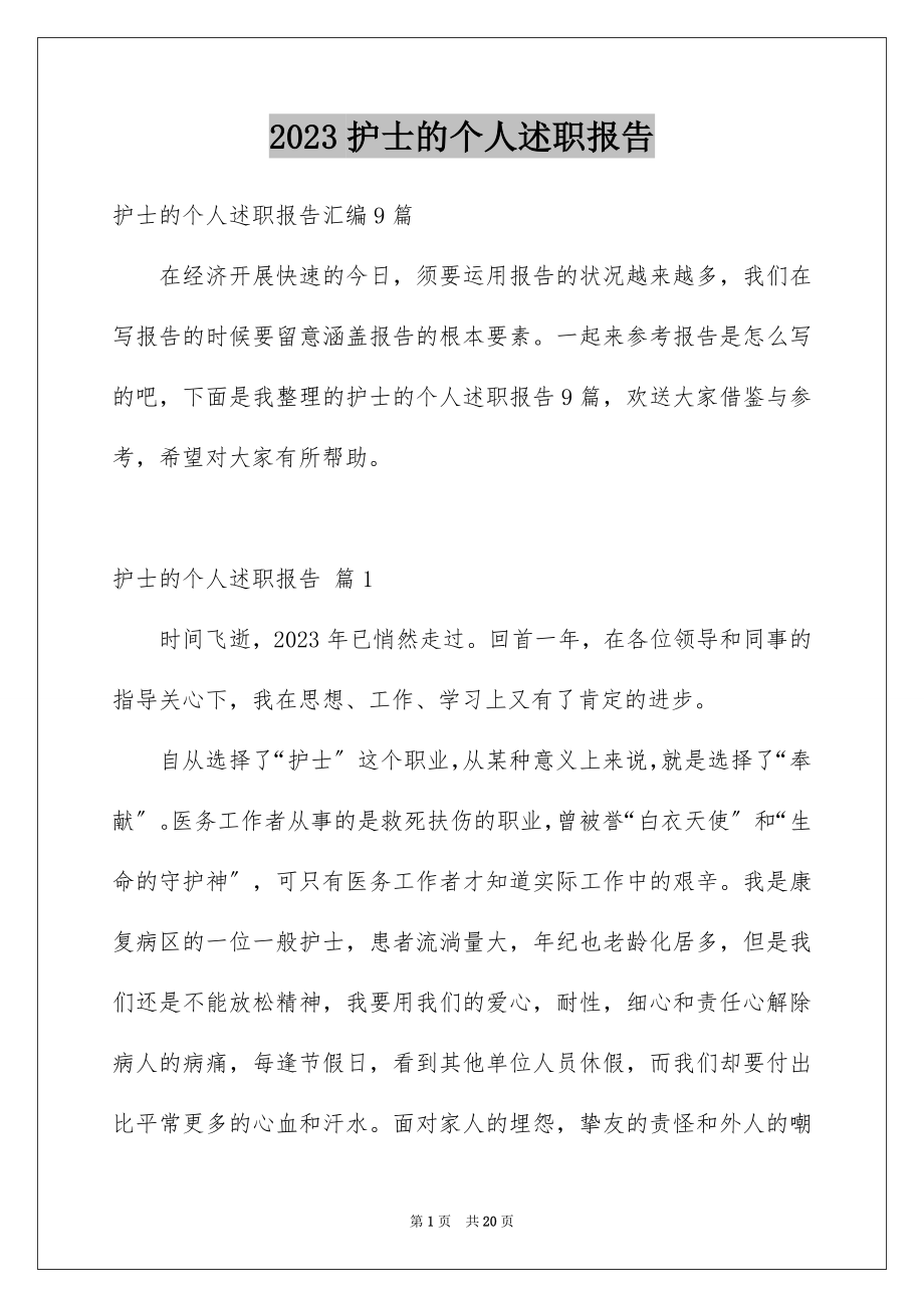 2023护士的个人述职报告19范文.docx_第1页