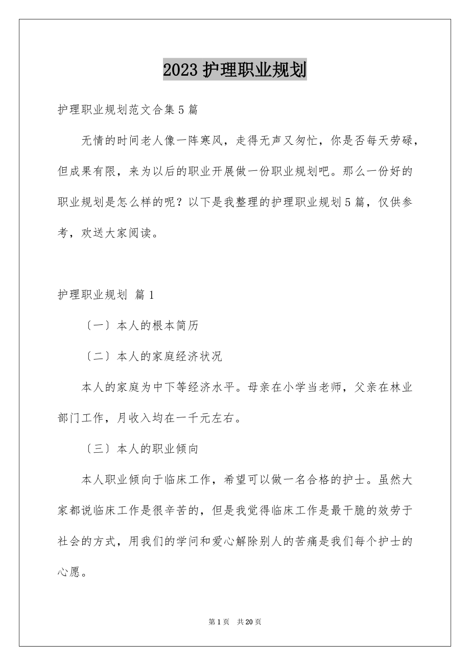 2023护理职业规划6范文.docx_第1页