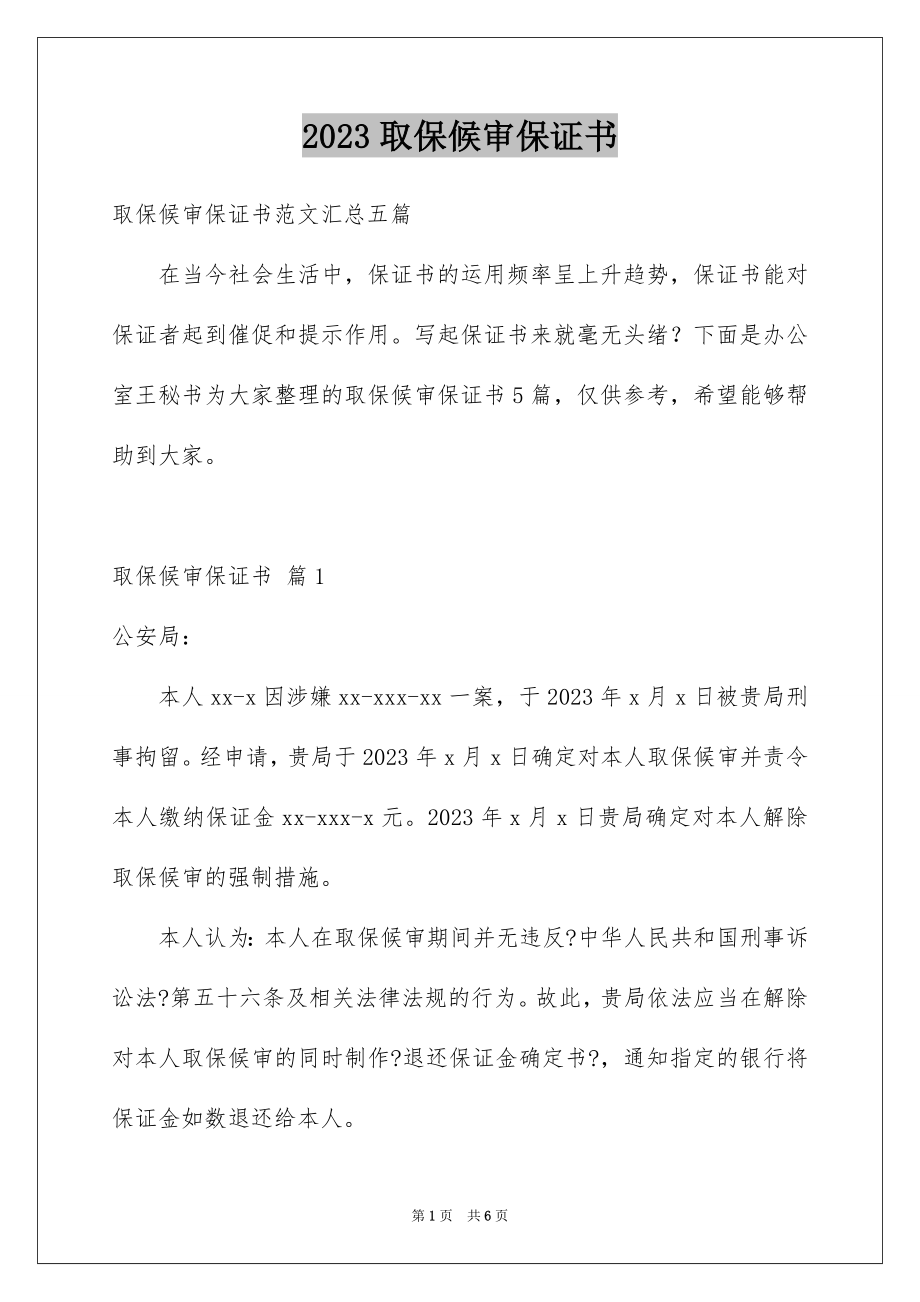 2023年取保候审保证书16.docx_第1页